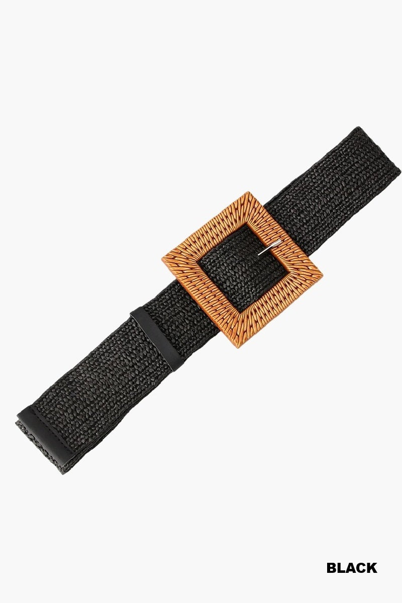 Wanderlust Boho Adjustable Buckle Belt in Black with Camel Buckle.