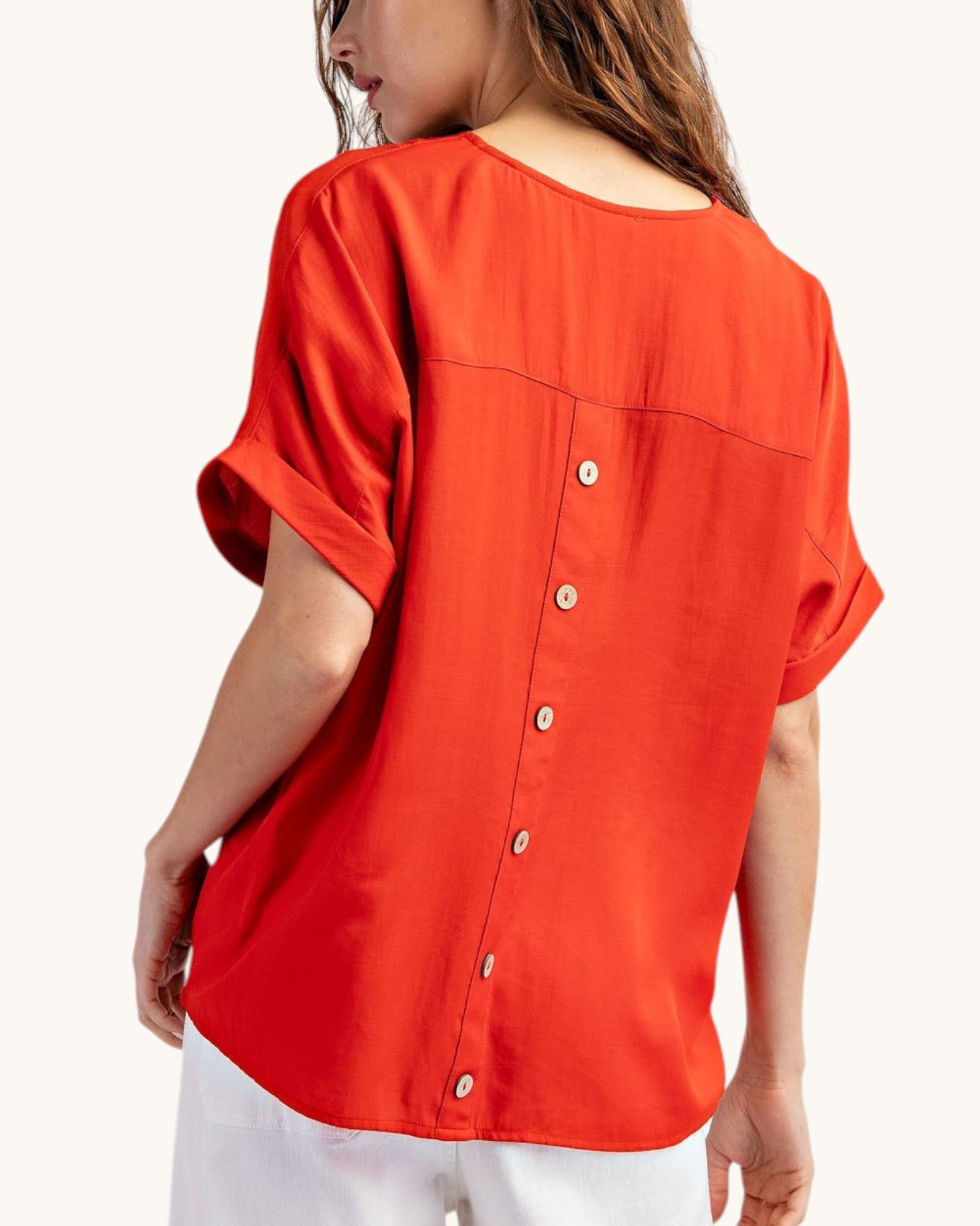 Summer Heat Back Button V-Neck Top