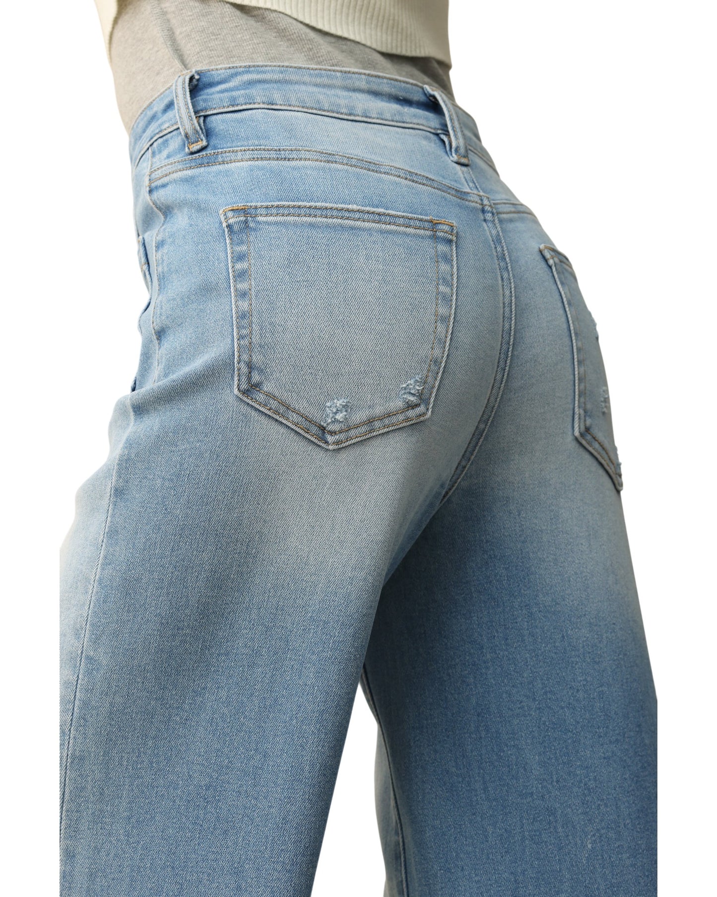 Light blue jeans on a white background.