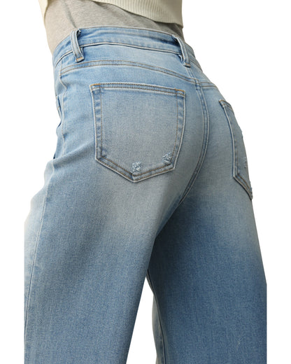 Light blue jeans on a white background.