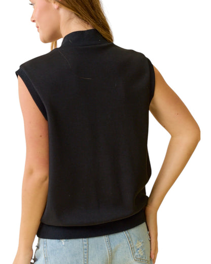 Black Button Front Sleeveless Vest