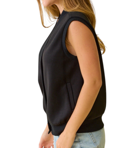 Black Button Front Sleeveless Vest