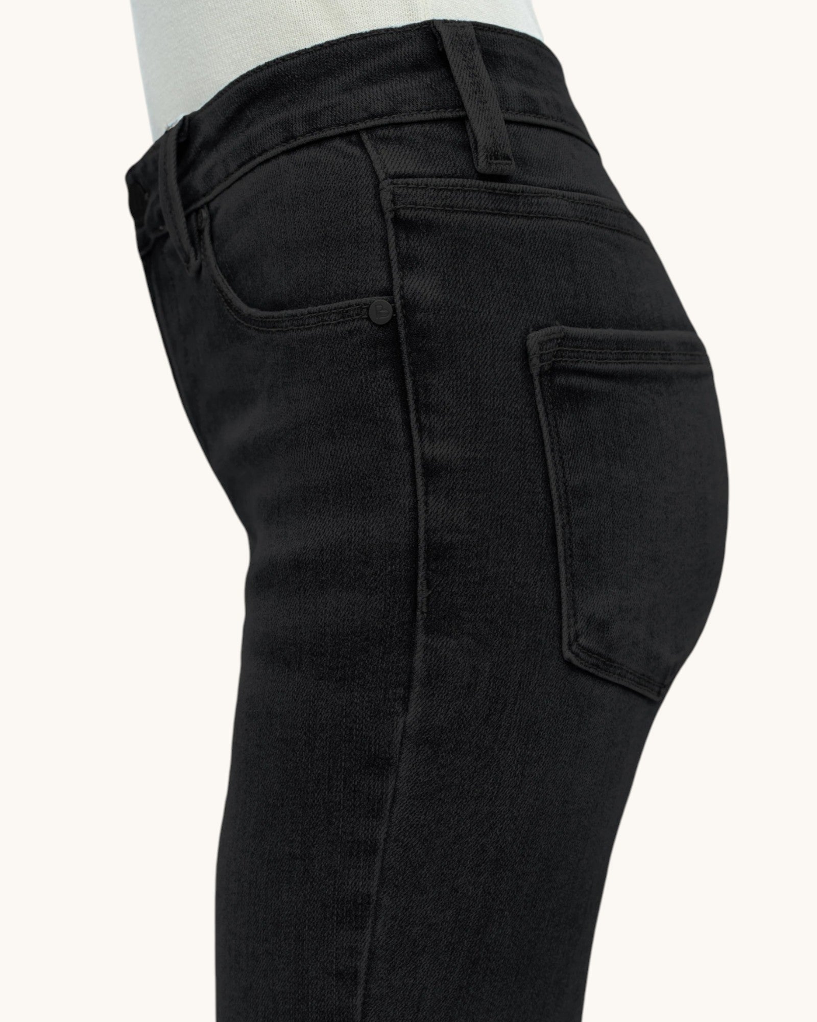 Black jeans on a white background.