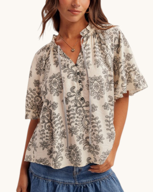 Vintage Ink Floral Top