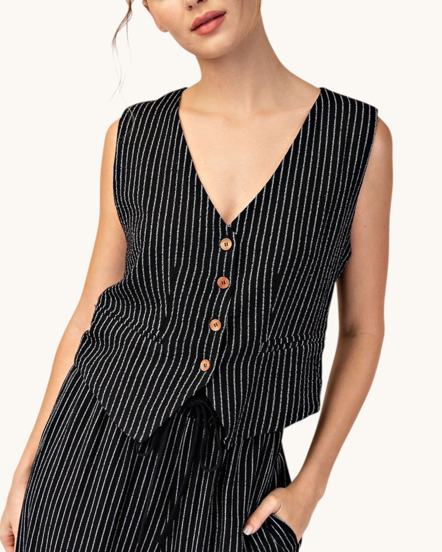 Y2K Black Pinstripe Button Down Vest