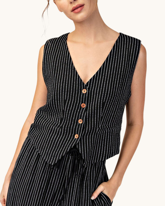 Y2K Black Pinstripe Button Down Vest