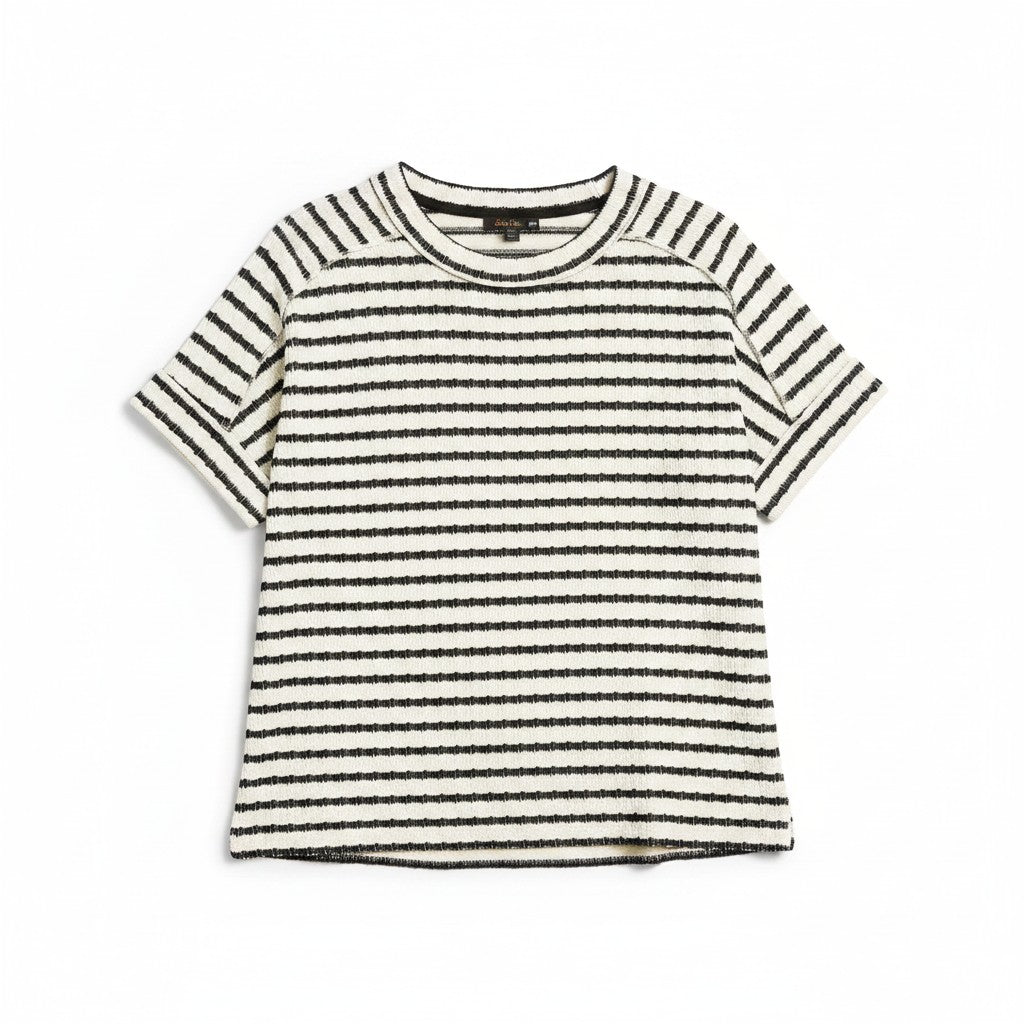 Black and white striped shirt on a white background.