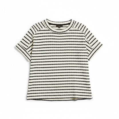 Black and white striped shirt on a white background.