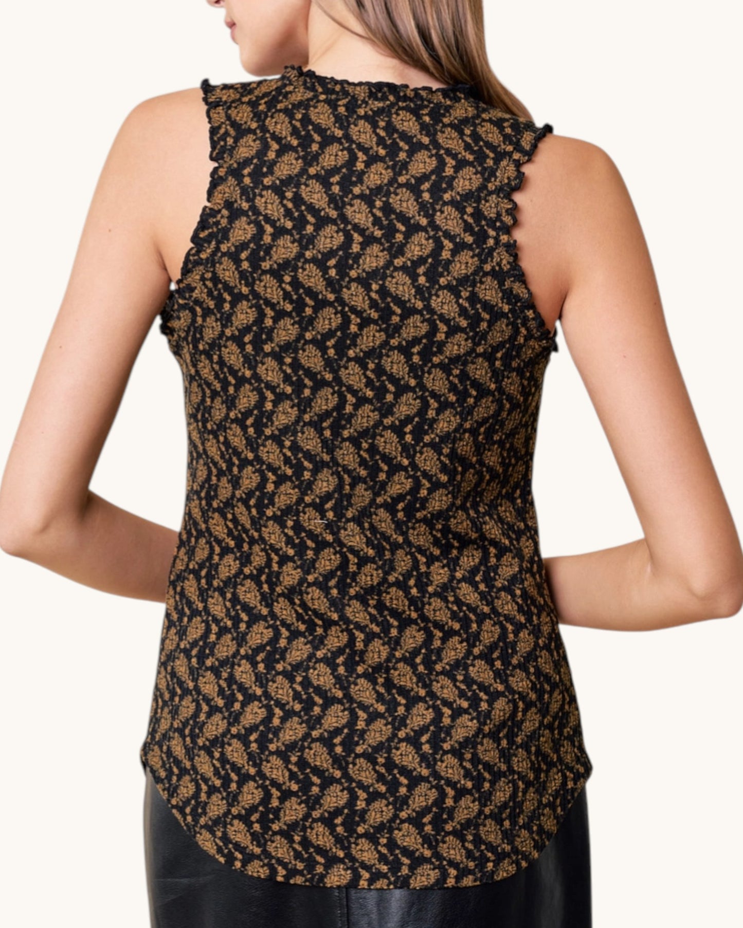 Black and Amber Printed Sleeveless Top