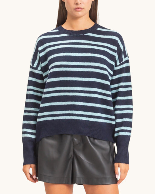 Into the Blue Striped Crew Sweater