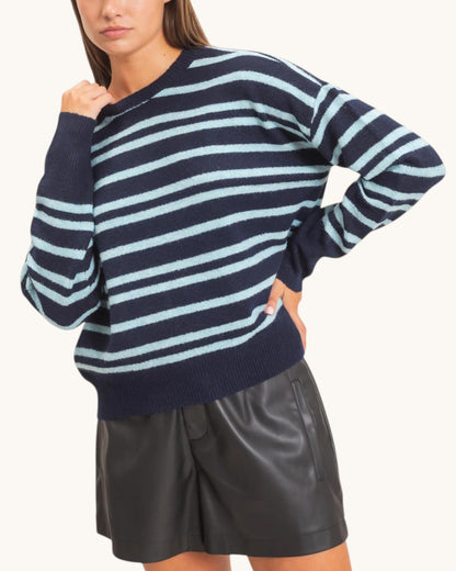 Into the Blue Striped Crew Sweater