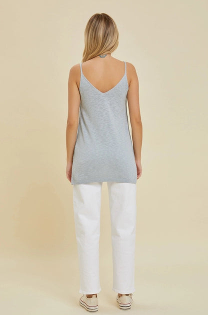 Dusty Blue Slub Knit Sleeveless Sweater Tank