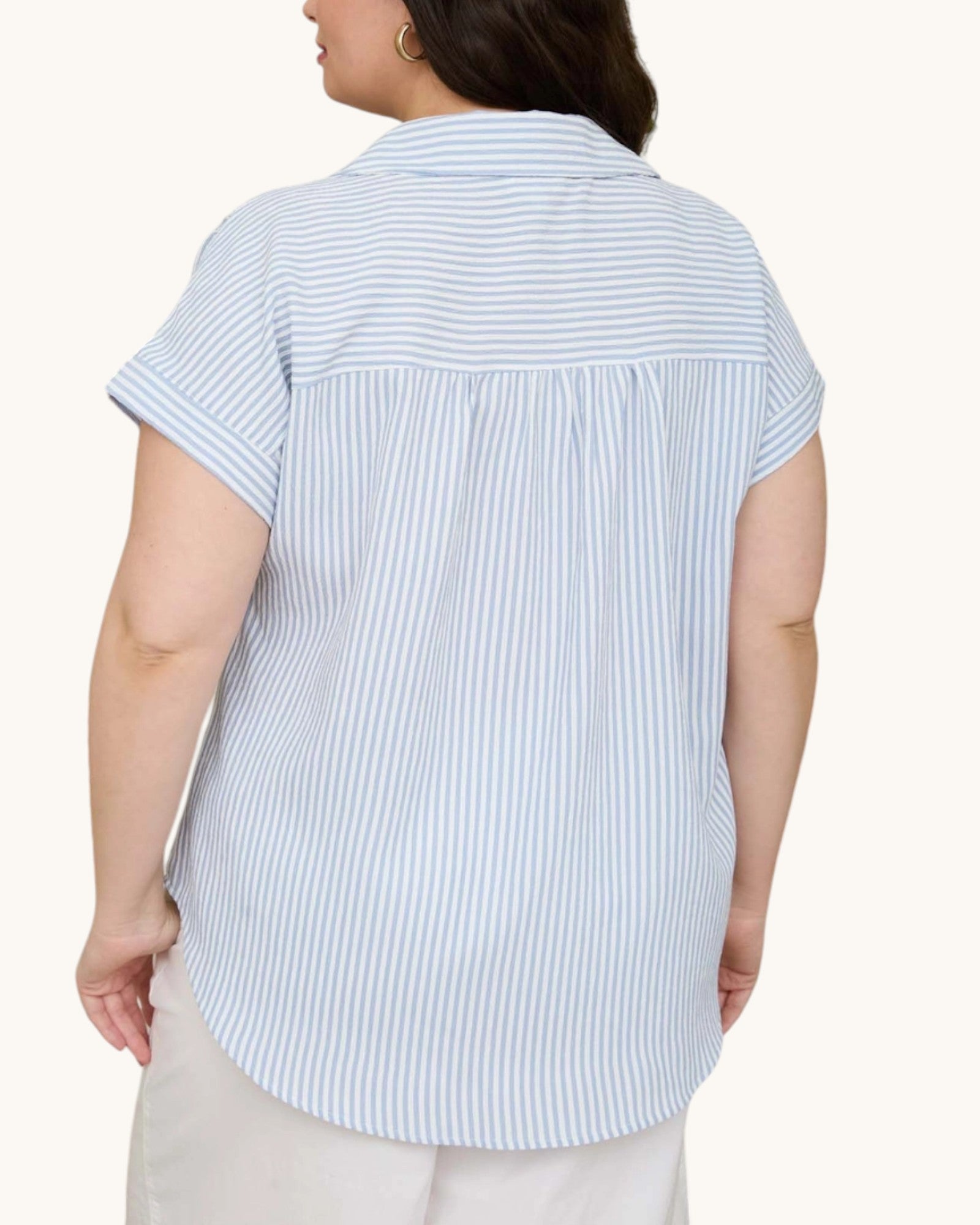 Coastal Classic Blue & White Striped Top, back view. 