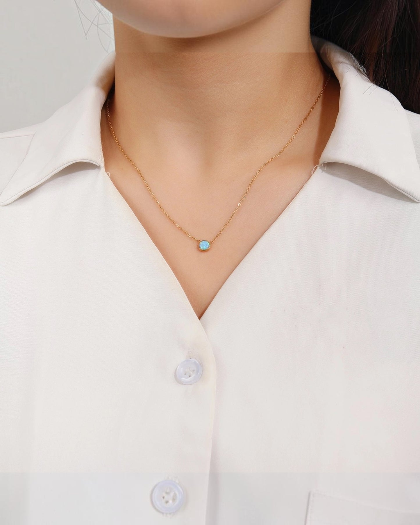 Dainty Gold & Blue Opal Necklace (Waterproof)