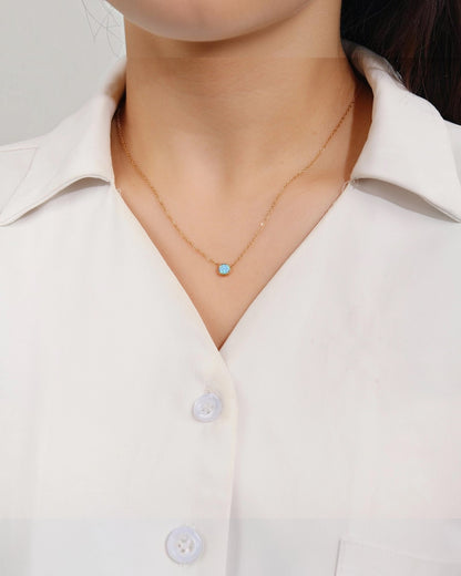 Dainty Gold & Blue Opal Necklace (Waterproof)