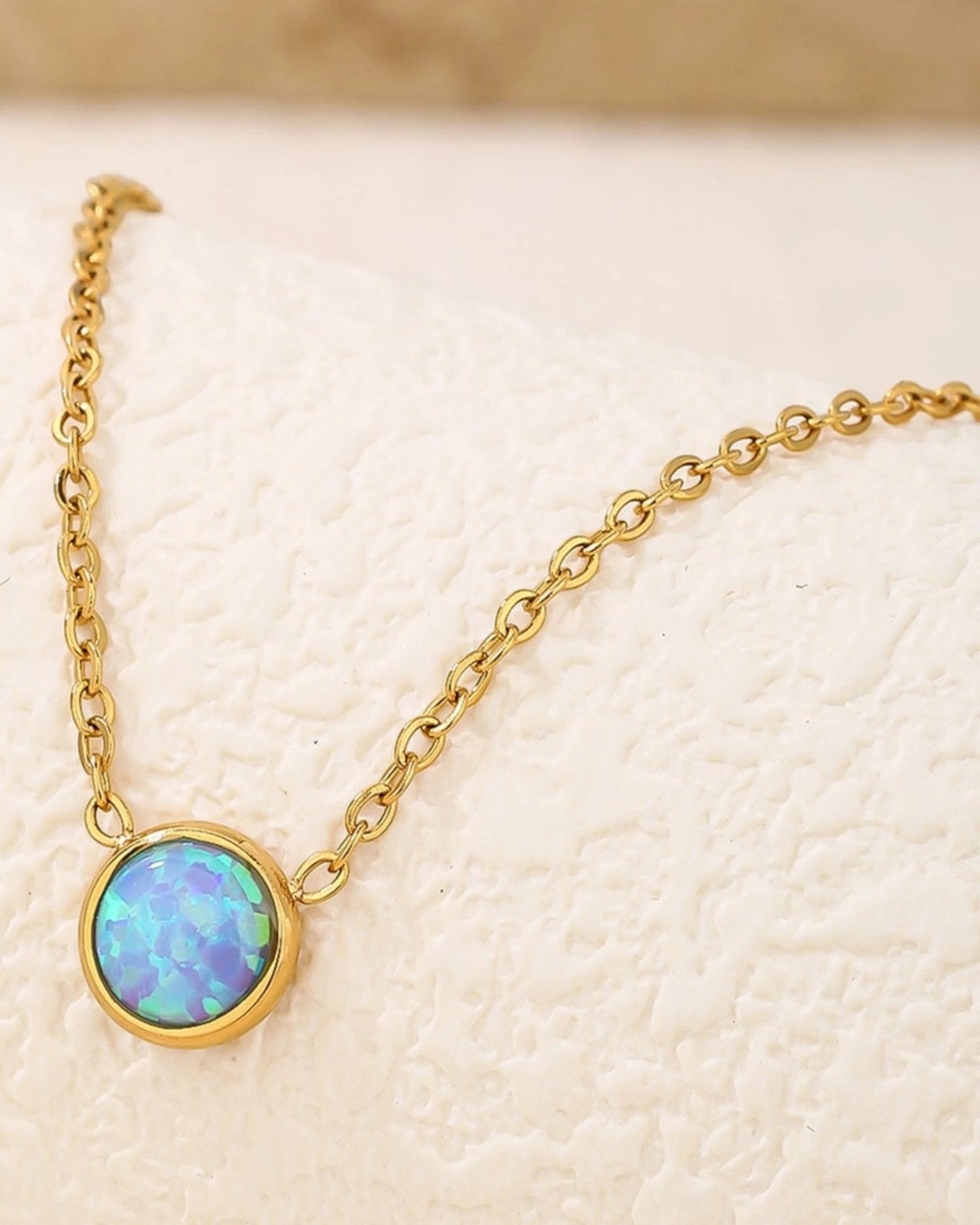 Dainty Gold & Blue Opal Necklace (Waterproof)