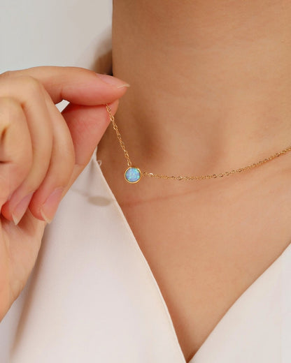 Dainty Gold & Blue Opal Necklace (Waterproof)