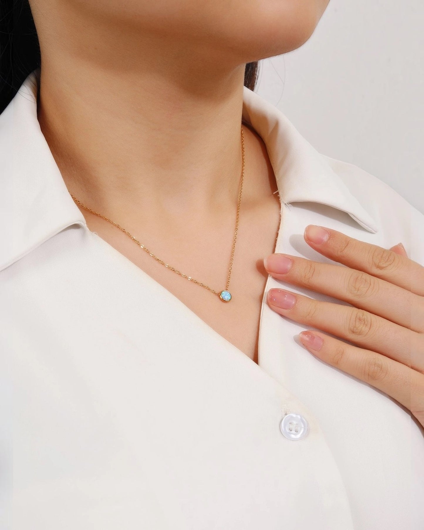 Dainty Gold & Blue Opal Necklace (Waterproof)