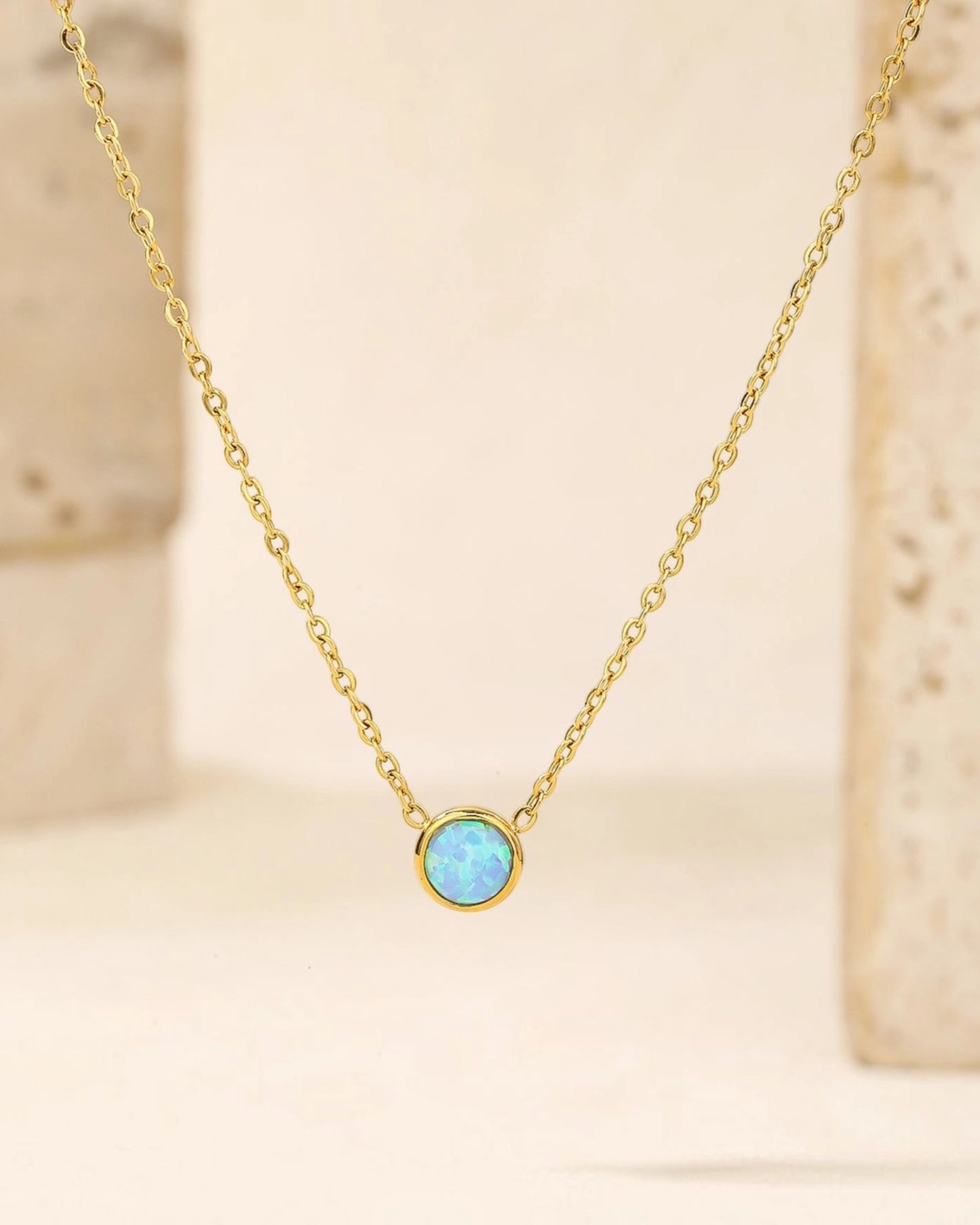 Dainty Gold & Blue Opal Necklace (Waterproof)