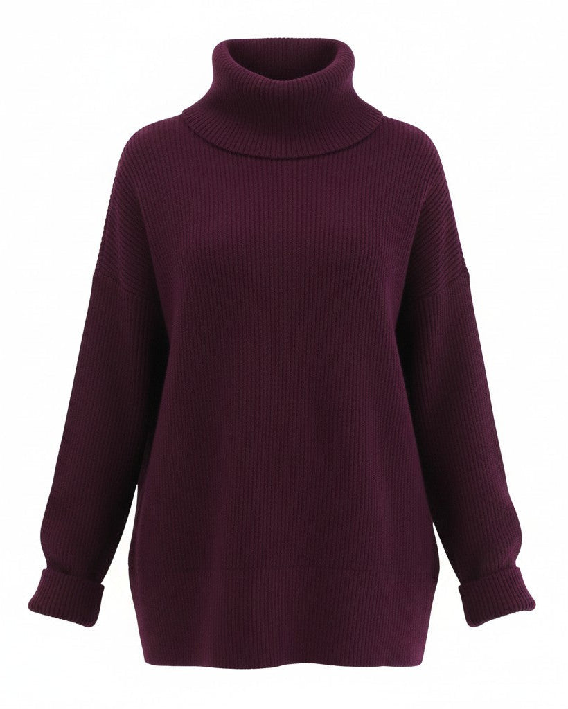 Maroon/Cabernet turtleneck sweater on a white background.