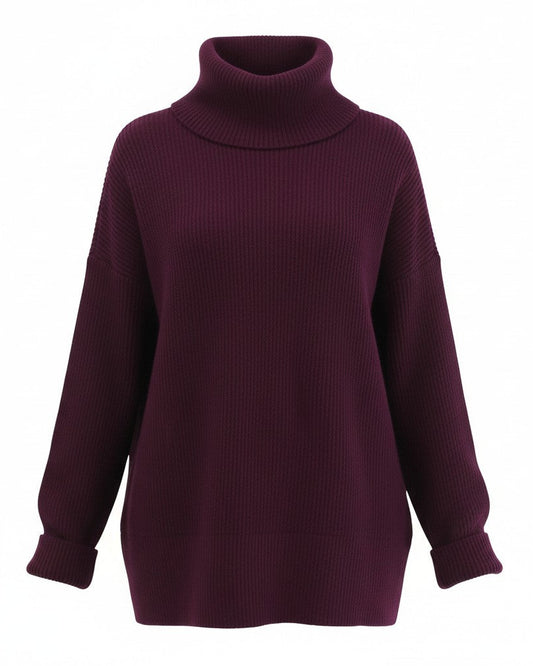 Maroon/Cabernet turtleneck sweater on a white background.