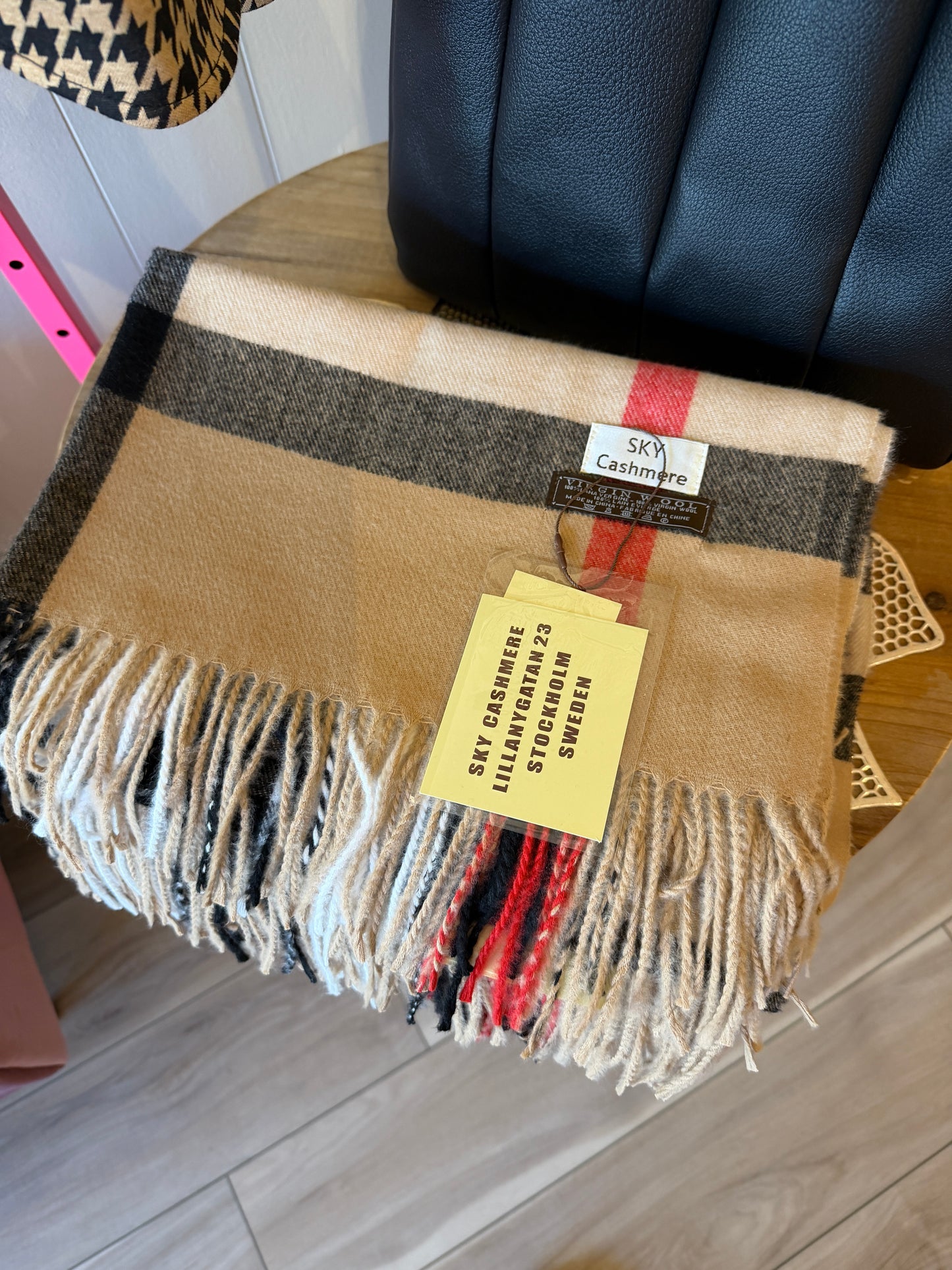 Luxe Camel Plaid Cashmere Scarf