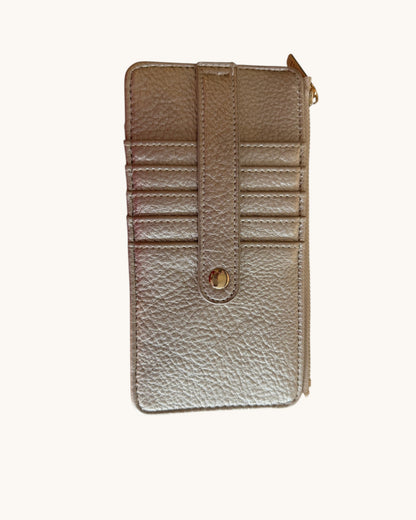 Leather wallet with a zipper on a white background