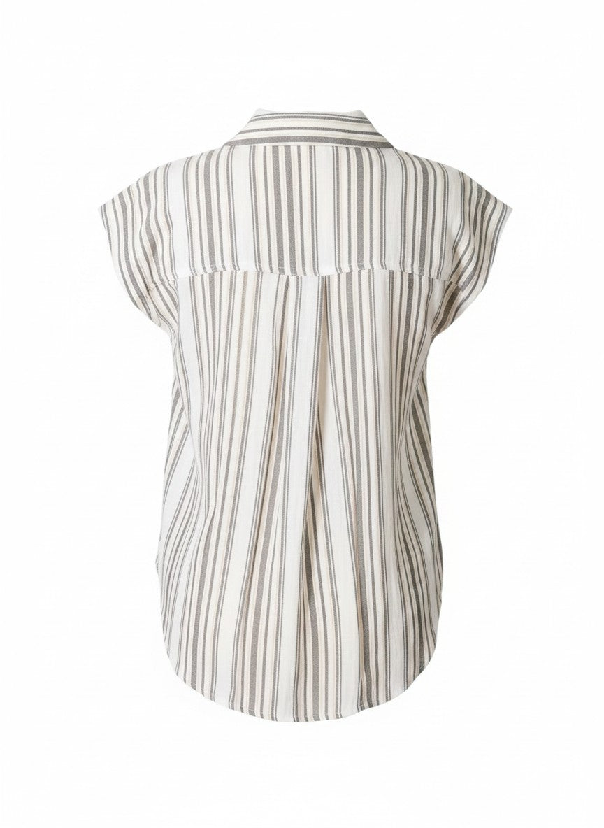 Everyday Ease Utility Button Down in Charcoal and White, plus size, back view.