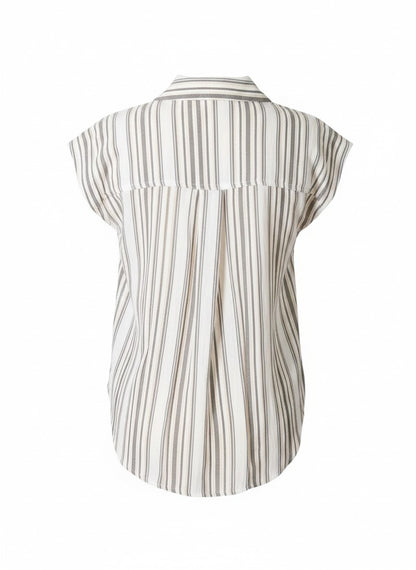Everyday Ease Utility Button Down in Charcoal and White, plus size, back view.
