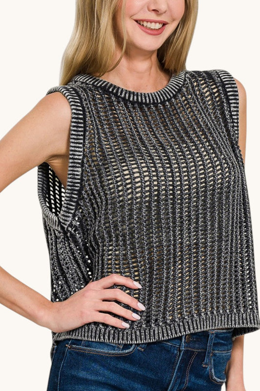 Midnight Market Sleeveless Crochet Knit Top
