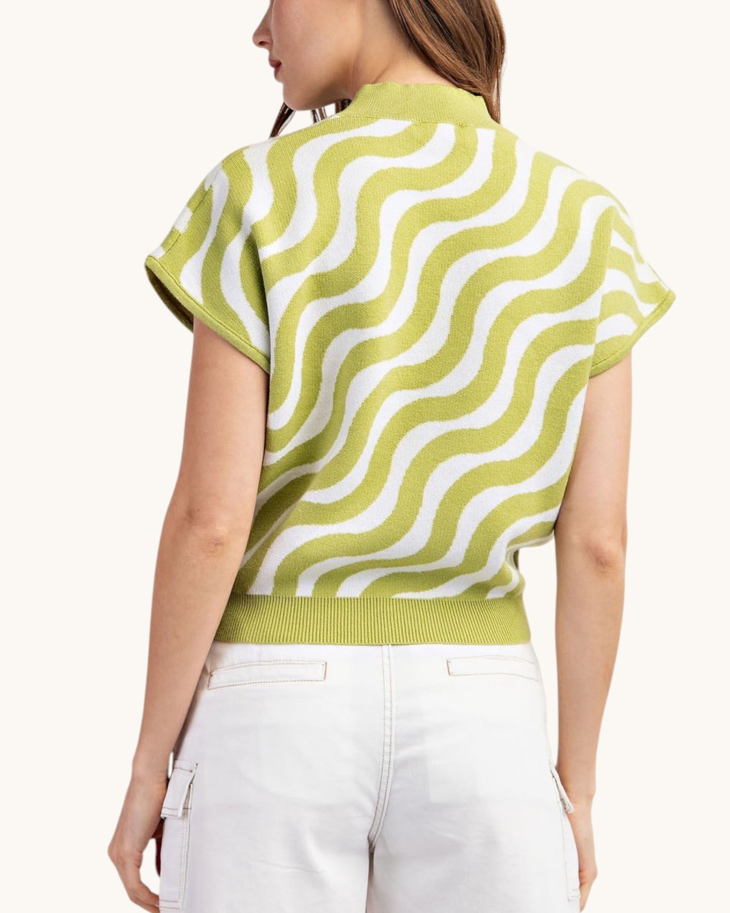 Lime Swirl Summer Sweater, back view.
