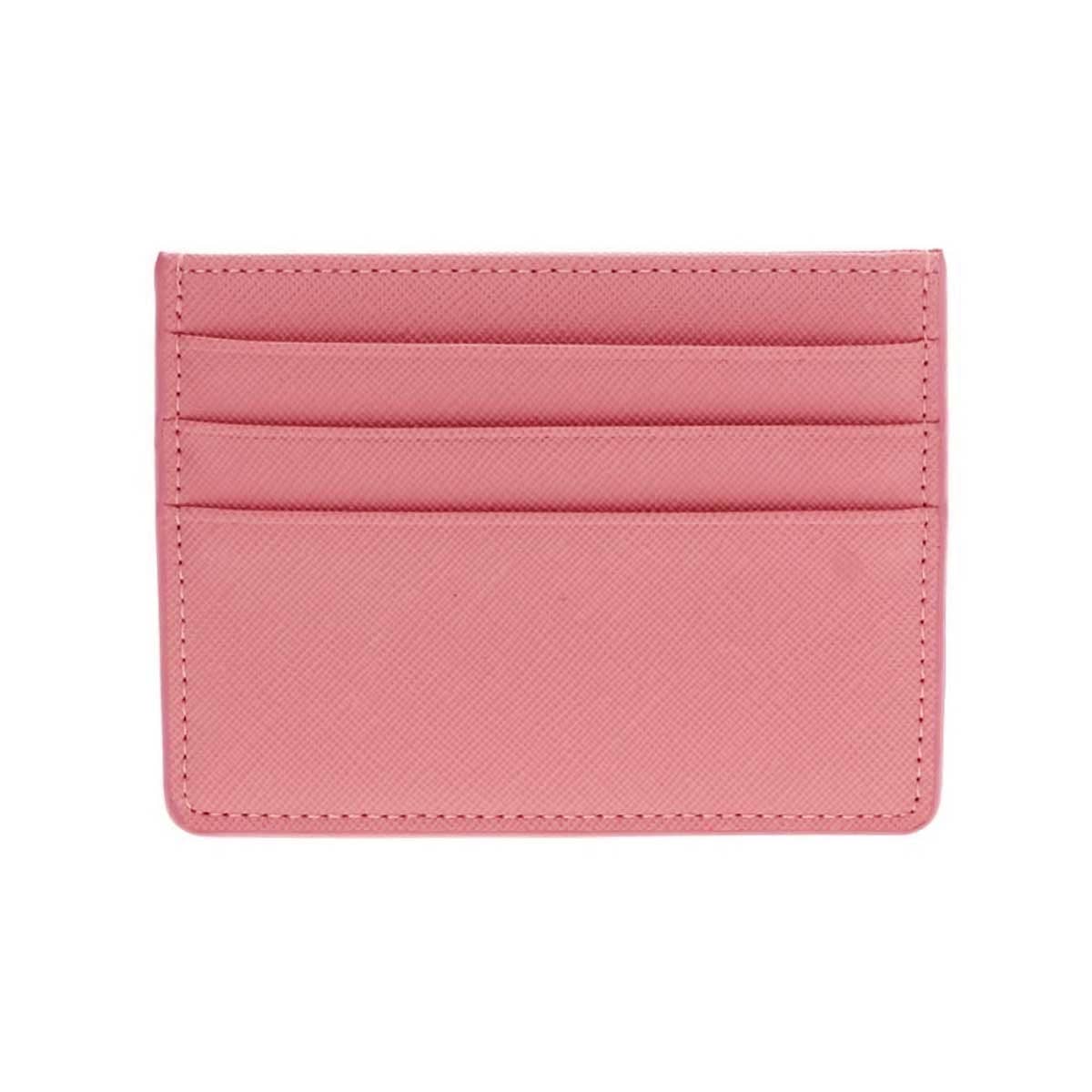 Pastel slim vegan leather wallet with multiple card slots, shown in Coral. 