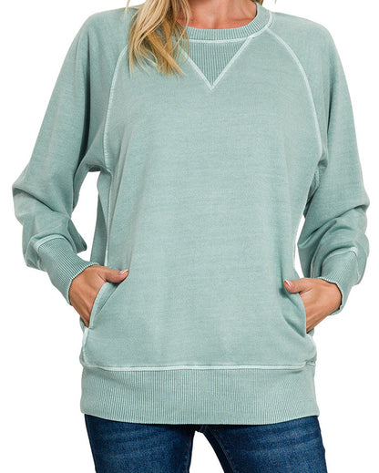 100% Cotton Sierra Wash Sweatshirt (Ash Teal)