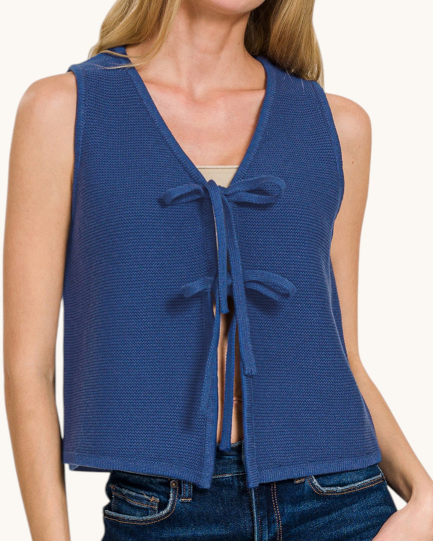 Nautical Navy 100% Cotton Tie Front Vest