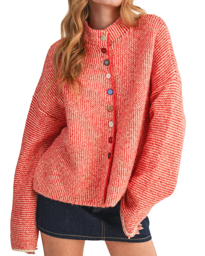 Cozy Striped Colorful Buttons Sweater