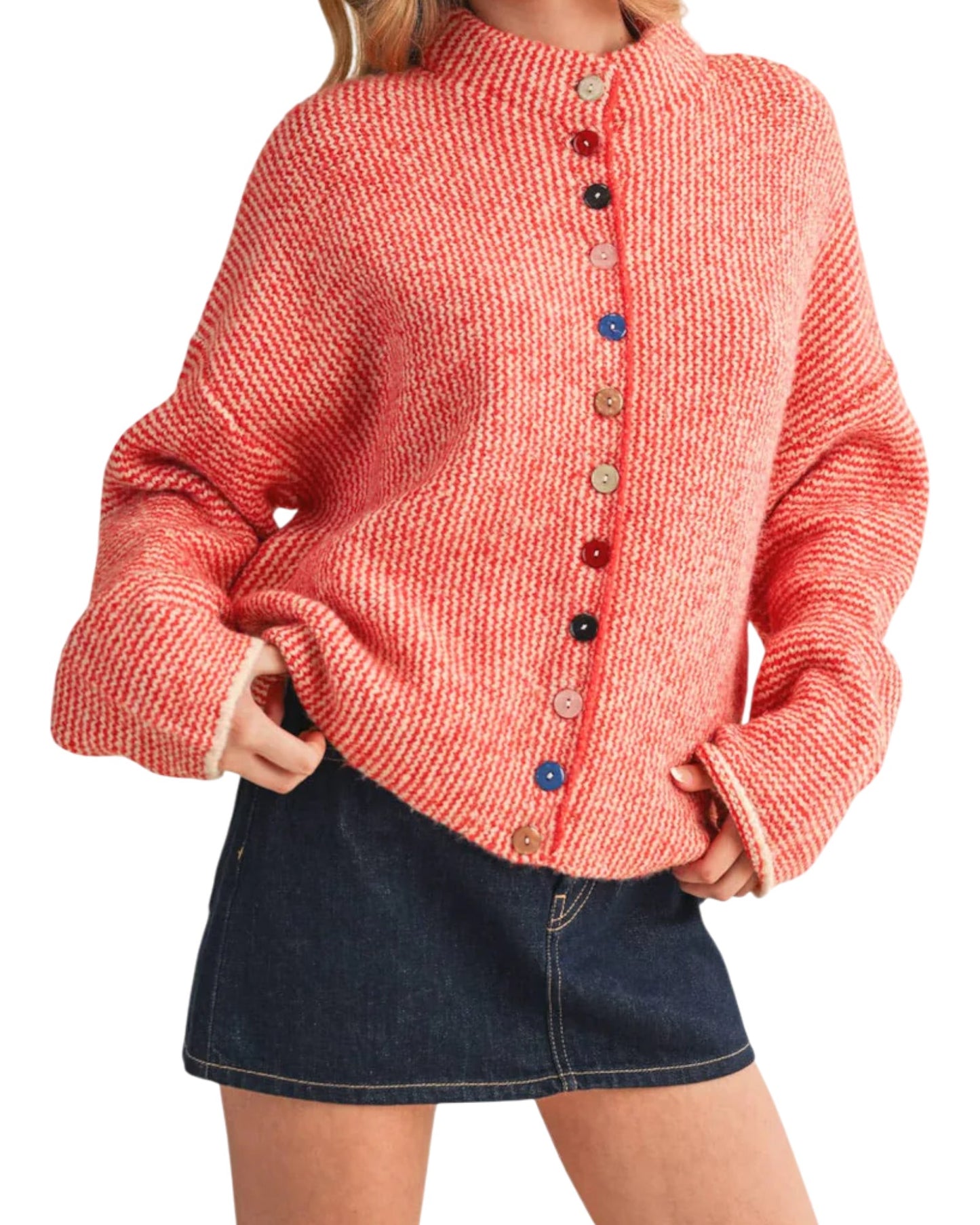 Cozy Striped Colorful Buttons Sweater