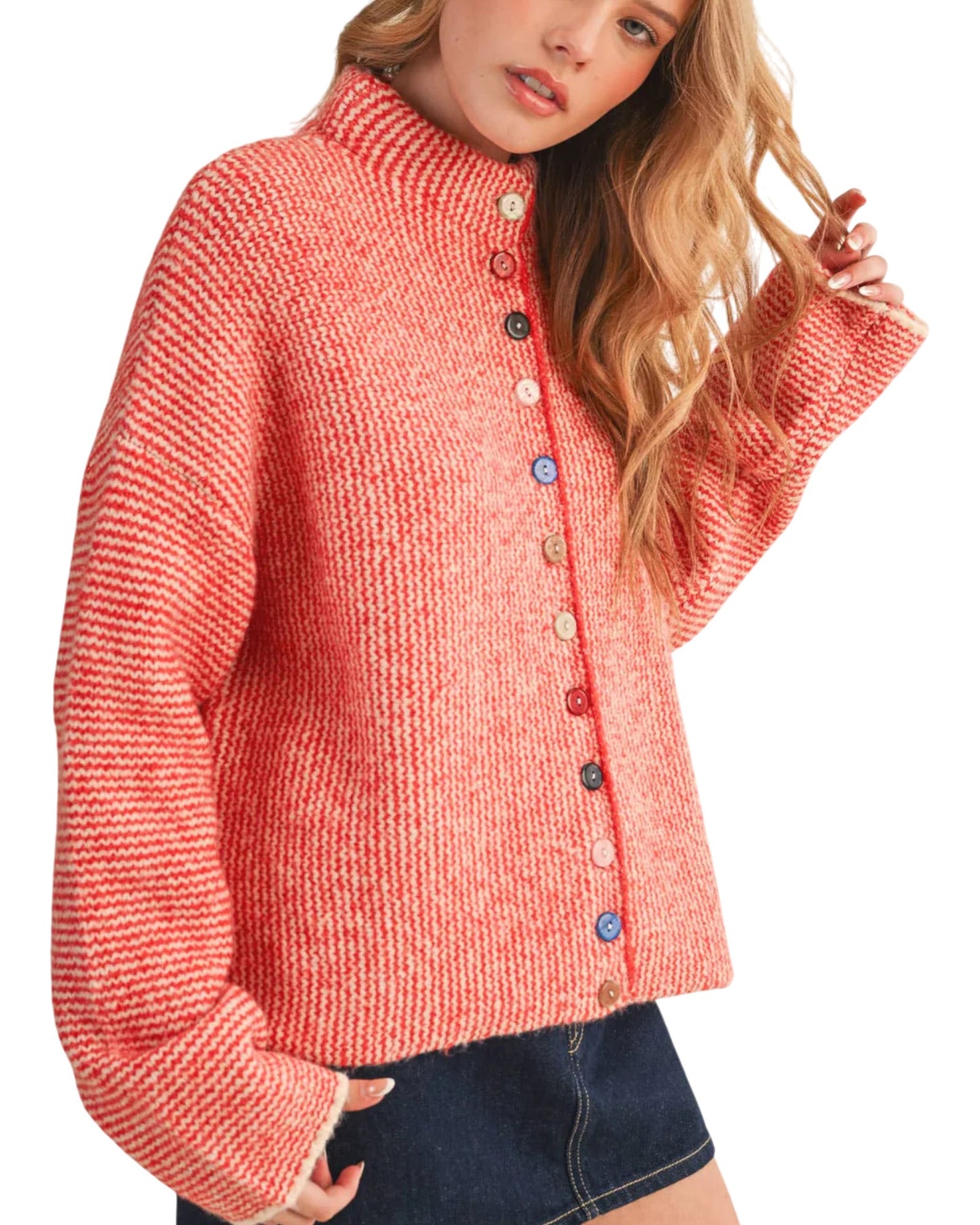 Cozy Striped Colorful Buttons Sweater