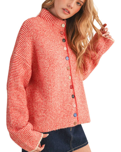 Cozy Striped Colorful Buttons Sweater