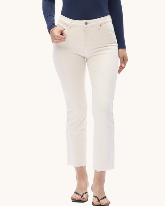 Bayeas Elowen Cream Mid-Rise Straight Crop Jean