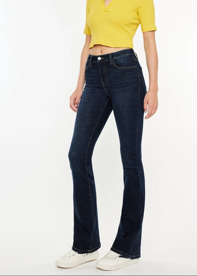 Kan Can High-Rise Dark Wash Bootcut Jeans with flattering fit and stretch denim.