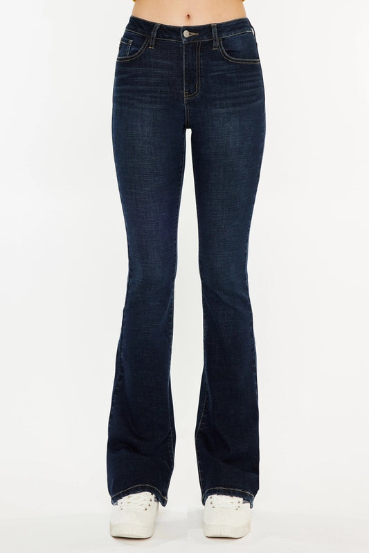 Kan Can High-Rise Dark Wash Bootcut Jeans with flattering fit and stretch denim.