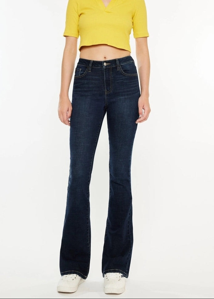 Kan Can High-Rise Dark Wash Bootcut Jeans with flattering fit and stretch denim.