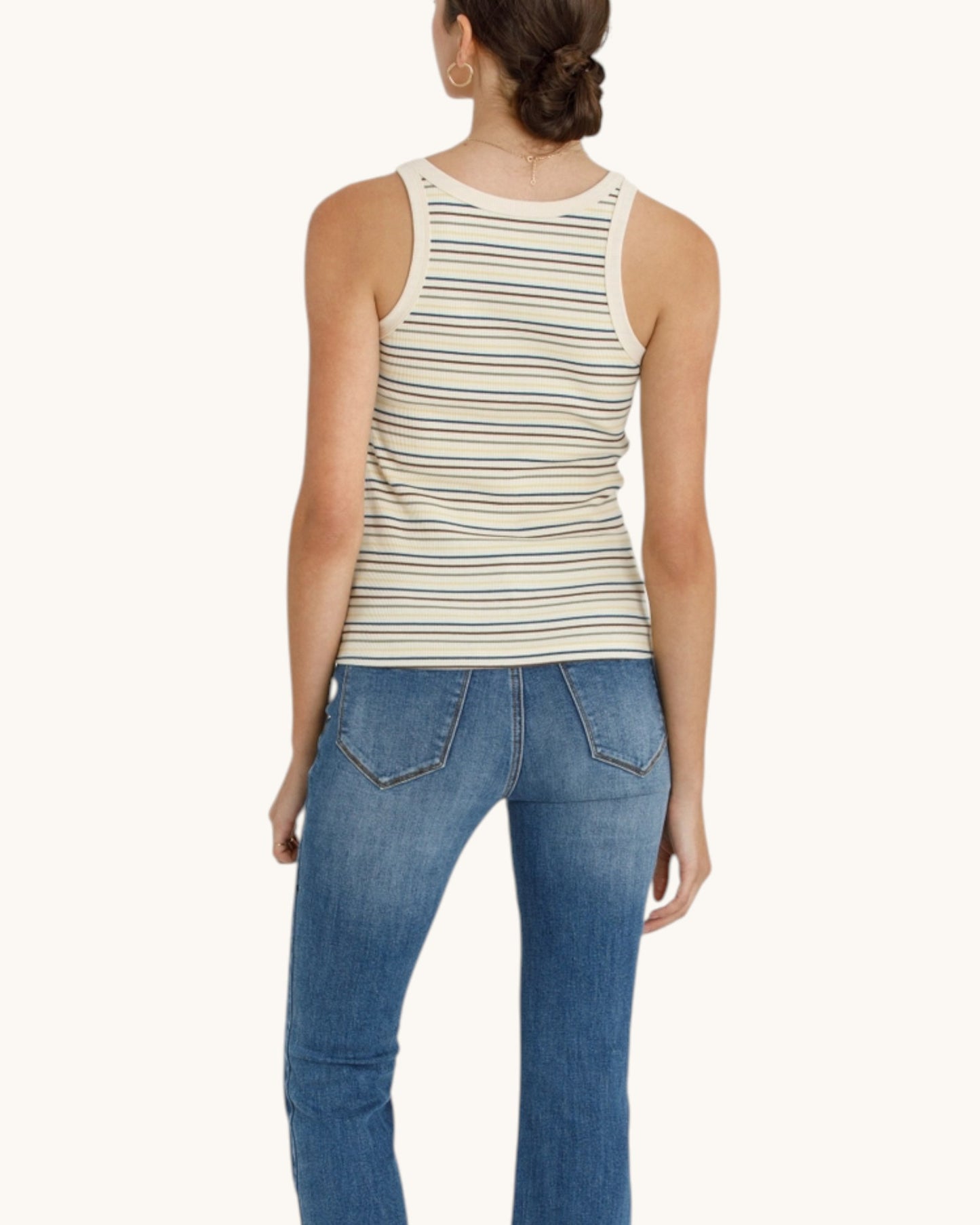 Back view of the Daytrip Multi-Color Striped Ribbed Tank Top.