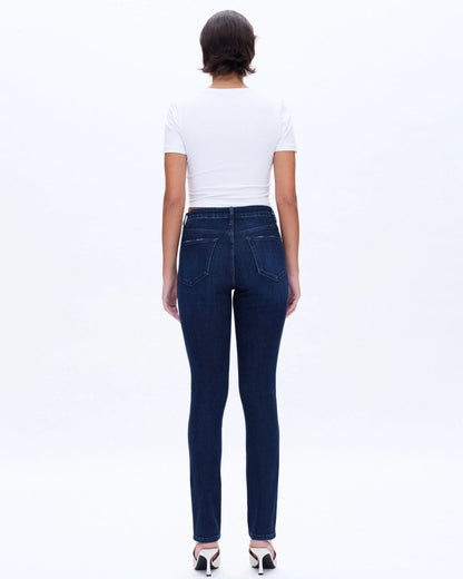 Slim and Straight Super Stretch Mid-Rise Jeans in Deep Sea Blue