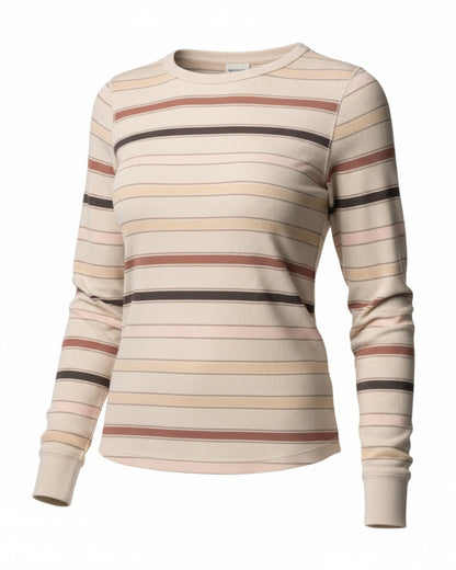 Desert striped long sleeve crew neck top with lightweight micro modal fabric.