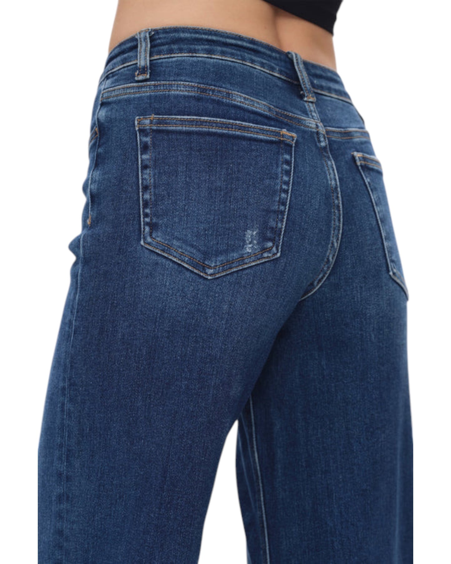 Easy Fit Mid-Rise Wide Leg Jeans - Dark Blue