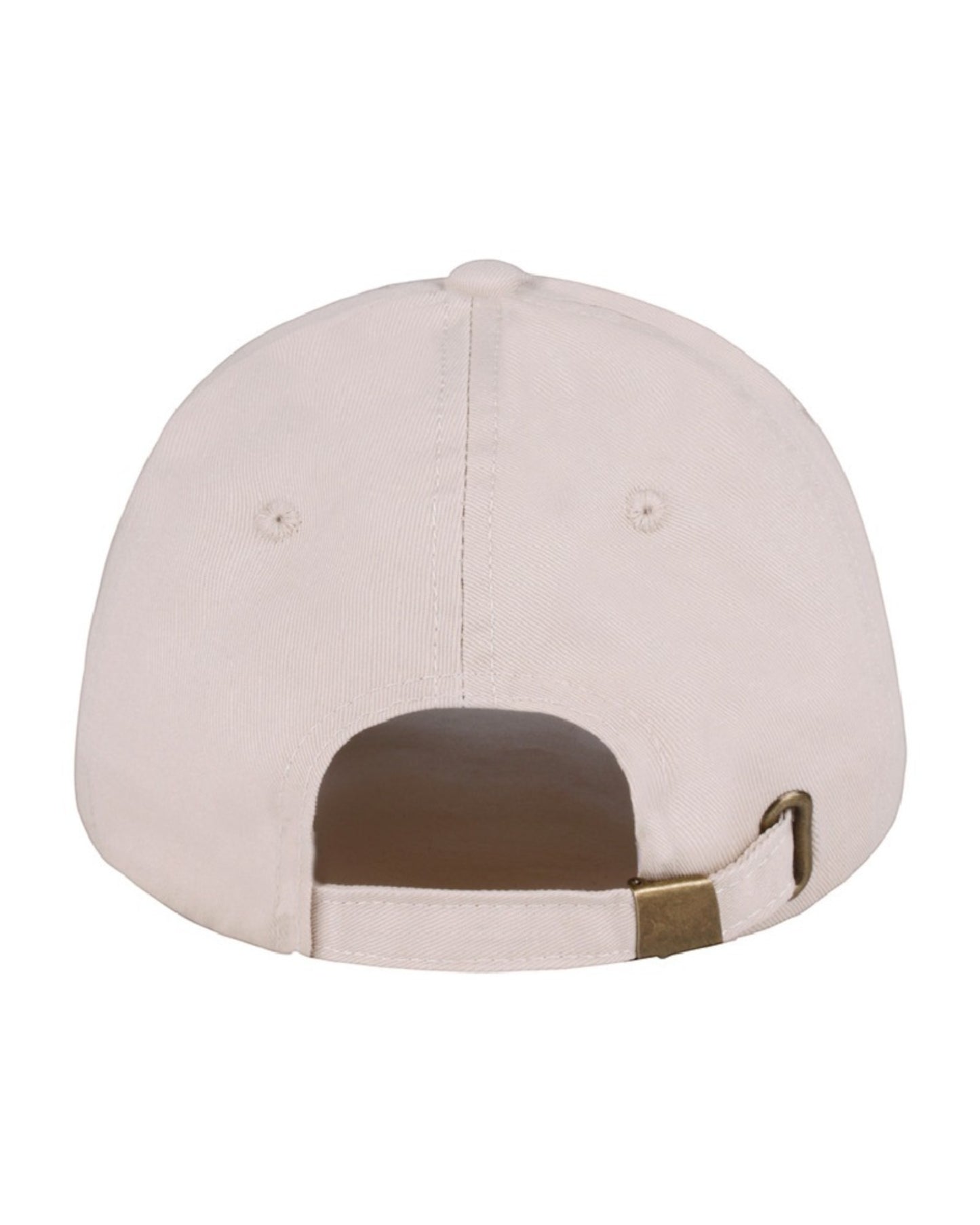 Rear view of a Beige cap with brown accents on a white background.