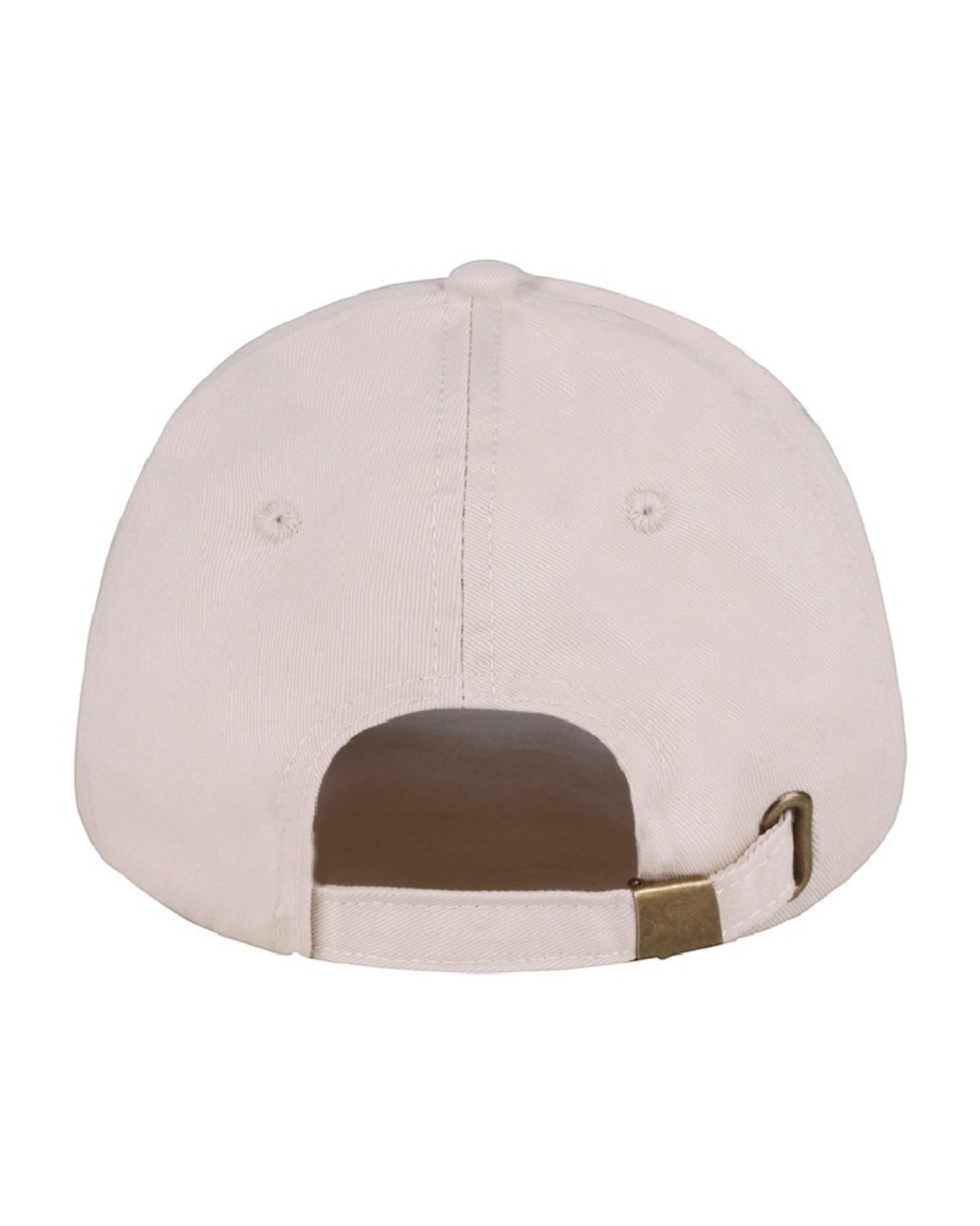 Rear view of a Beige cap with brown accents on a white background.