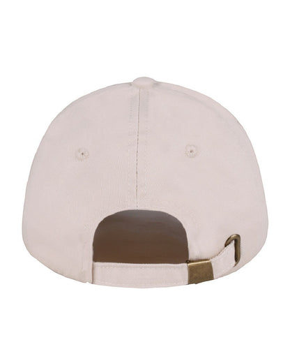 Rear view of a Beige cap with brown accents on a white background.