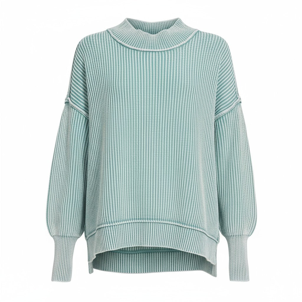 100% Cotton Dusty Teal Textured Stripe Sweater